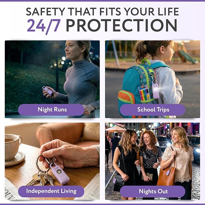 HOOTIE Personal Safety Alarm for Women, Men and Kids — 130dB Personal Alarm Keychain, Pull Pin Safety Alarm Keychain with Strobe Light, Self-Defense Alarm for Campus, Travel and Running — Lavender