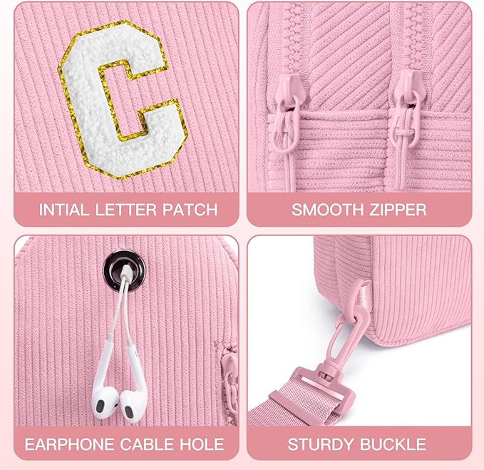 Viverte Small Corduroy Sling Bag Initial Crossbody Bag Fanny Pack for Girls Personalized Birthday Gifts for Teen Girls Gifts