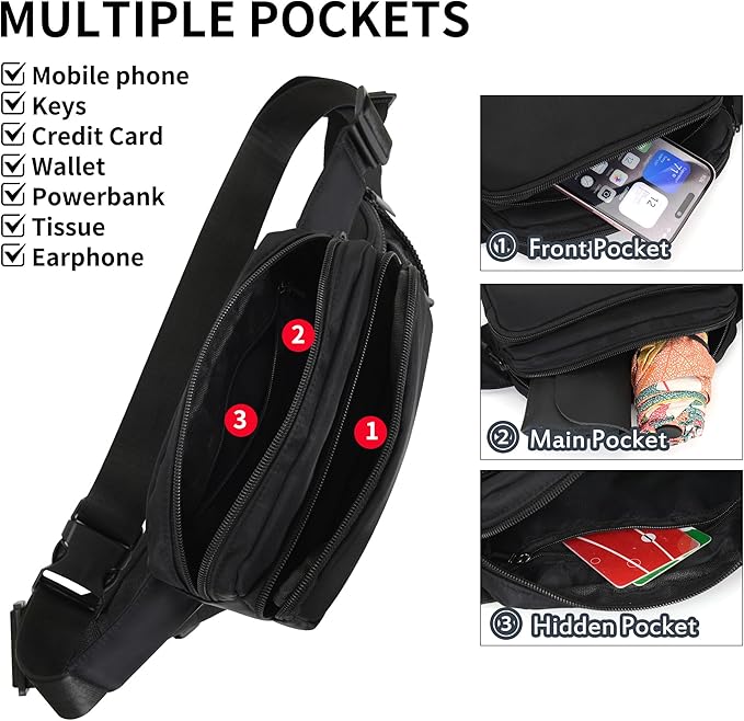 Fanny Pack Nylon Mini Belt Bag Everywhere Belt Bag for Women Water Repellent Waist Packs Crossbody Bags with Adjustable Strap