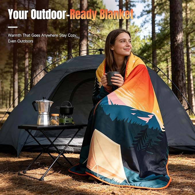 Tirrinia Waterproof Outdoor Blanket with Sherpa Lining, Windproof Triple Layers Warm Comfy Foldable for Camping Stadium, Beach, Picnic, Grass, Concerts, Car, Dog, 51''X 59'' & 59''X 80''