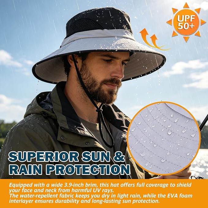 EINSKEY Wide Brim Sun Hat, UPF 50+ UV Protection Waterproof Packable Bucket Hat for Men & Women, Fishing Hiking Beach Garden