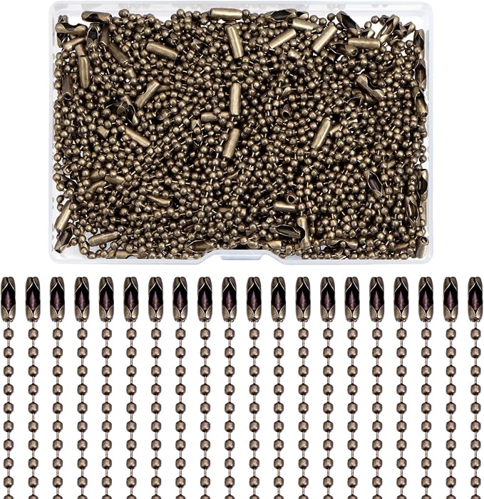 Lemonkey 100Pcs Ball Beads Chain Bulk,Bronze Keychain Rings Metal Chain,4 Inch Dog Tag Metal Small Chains with Connectors for Hanging Decoration