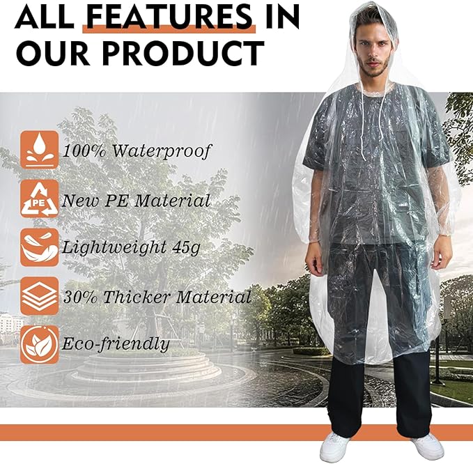 Ponchos Family Pack, Rain Poncho for Adults and Kids Disposable Emergency Rain Ponchos