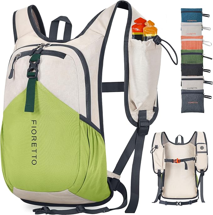 FIORETTO 20L Hiking Backpack for Women Men Mini Packable Backpack Lightweight Small Daypack for Camping Travel Outdoor, Beige and Green