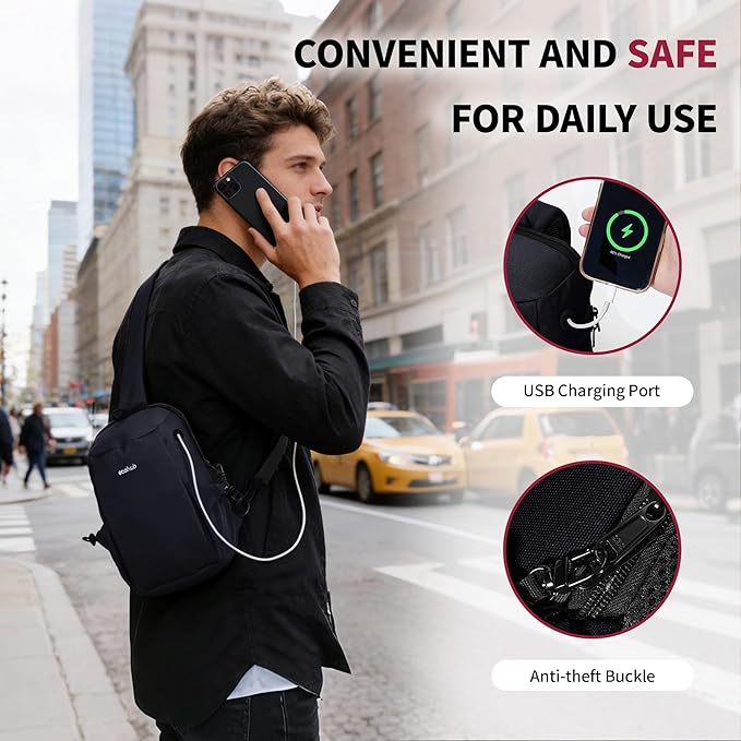 ECOHUB Sling Bag for Women Men Anti Theft Crossbody Bags Travel Purses Anti Theft Crossbody Hiking Backpacking Packs, Black