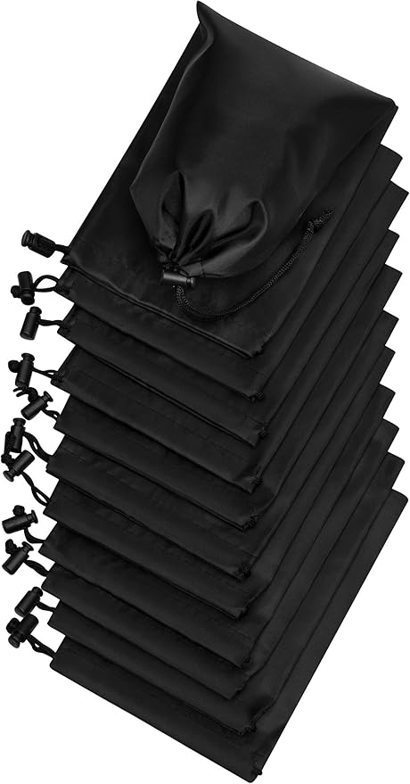 PALTERWEAR Drawstring Pouch (5 x 7-12 Pack - Black) Small Nylon Cinch Bag with Toggle for Travel, Gym and Storage