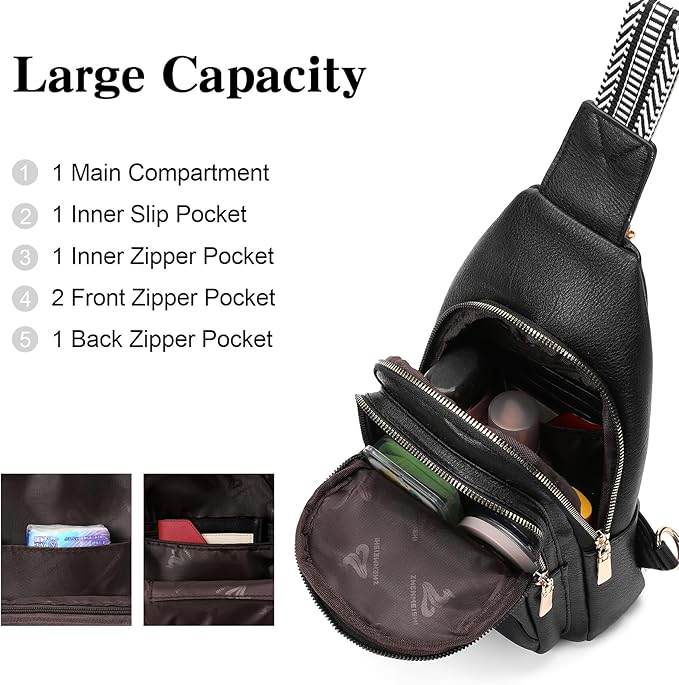 GAEKEAO Sling Bag for Women Crossbody Bags Vegan Leather Fanny Pack Chest Trendy Shoulder Bag for Travel Everyday Vacation