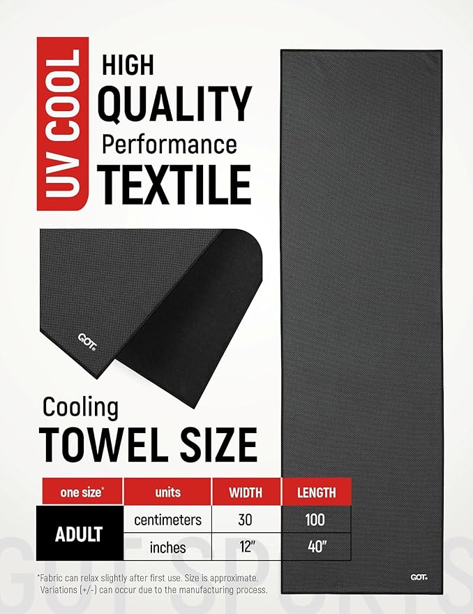 GOT Sports Cooling Towel (40" x 12") – Instant Cooling Neck & Face Wrap, Sweat Towel for Gym, Workout, Running & Extreme Heat