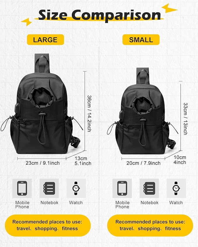 SEAFEW Large Black Sling Crossbody Bag for Men Women, Tactical Backpack Shoulder Daypack Mini Cross Body Motorcycle Chest Bags, Small One Strap Fanny Back Pack for Casual Travel Hiking Sport Gym