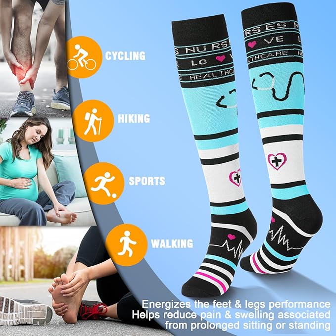 cerpite Compression Socks for Women & Men 6 Pairs Knee High Compression Socks 20-30 mmhg Best for Running,Nurse,Travel
