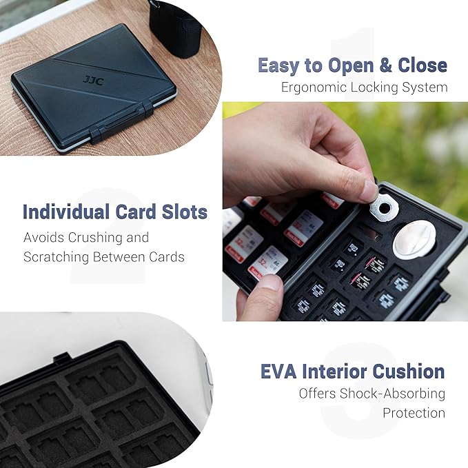 JJC 45 Slots Memory Card Case for 30 Micro SD and 15 SD Cards with AirTag Slot, Water-Resistant Anti-Shock Anti-Dust, Micro SDHC/SDXC TF Card and SD/SDHC/SDXC Holder Organizer Storage
