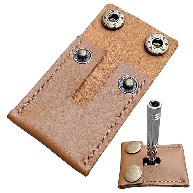 Handmade Leather Safety Razor Cover, Double Edge Head Case, Travel Protection Accessory (Yellow)