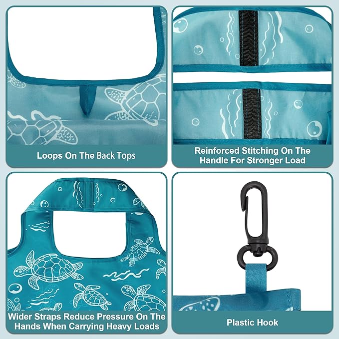 HOLYLUCK Reusable Grocery Bags,Heavy Duty Foldable Shopping Tote Bag (Standard, 3 Turtle)