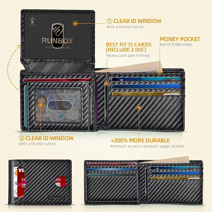 RUNBOX Wallet for Men -Slim Rfid Leather Mens Bifold Novelty Wallets 2 ID Window With Gift Box Men's Accessories | Slim