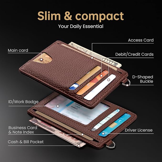 Mayski Slim Wallet, Credit Card Holder for Women, Minimalist Front Pocket RFID Blocking Card Cases, Small Wallet Women Men(Lichee Coffee)