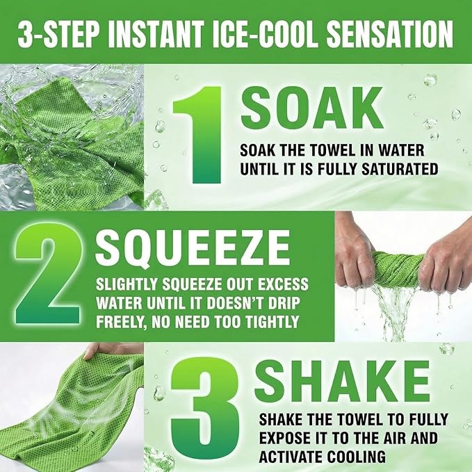 Premium PVA Cooling Towels for Neck and Face,4pcs 33"*12.7" Cooling Neck Wraps with Textured Dot Surface for Summer Heat,Cool Rags for Hot Weather, Cold Scarf for Gym Yoga Run (Green)