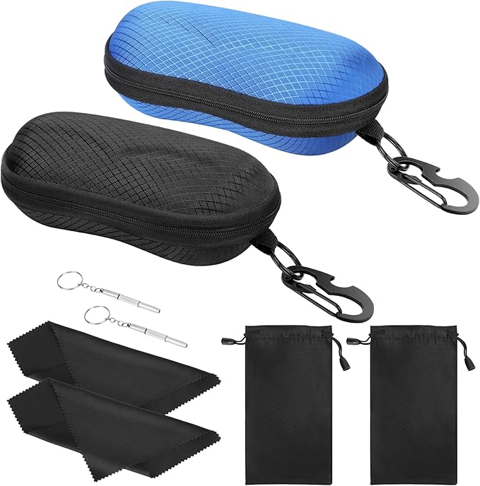 MoKo Semi Hard Shell Sunglasses Case, Unisex Protective Eyeglass Case Glasses Case Holder with Metal Hanging Hook