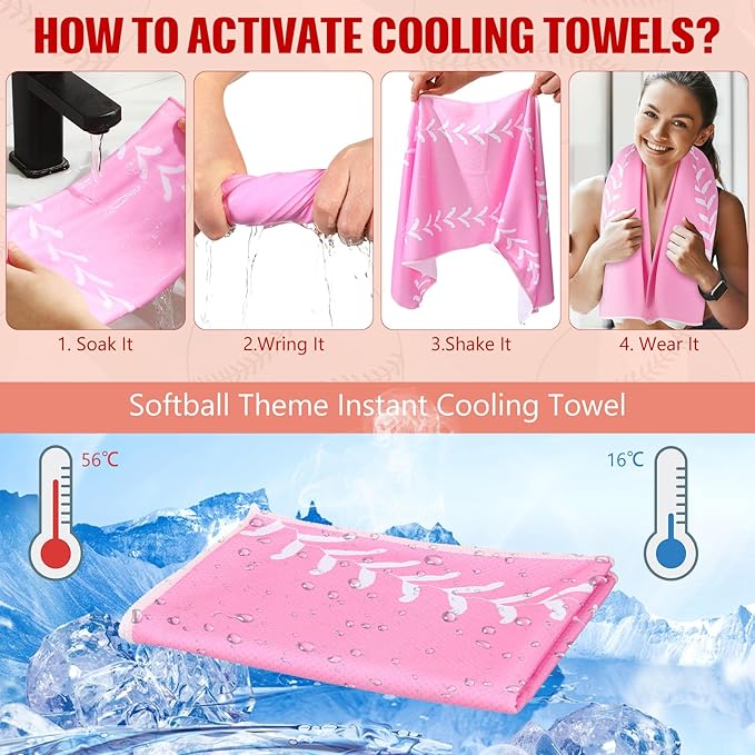 Peryiter 12 Counts Mini Cooling Towel, 30" x 9" Baseball Softball Soccer Golf Sweat Towel, Breathable Chilly Rag, Microfiber Sport Rags for Team Gym Running Coach Gift