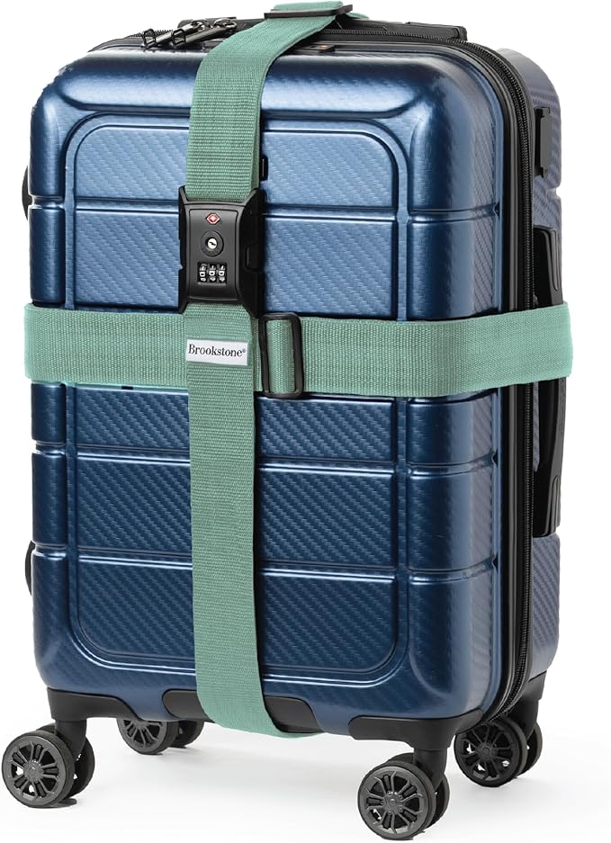 Brookstone Luggage Strap - 2-in-1 TSA-Approved Expandable Luggage Straps for Suitcases with Keyless 3-Digit Combination Lock, Size One Size, Vintage Green