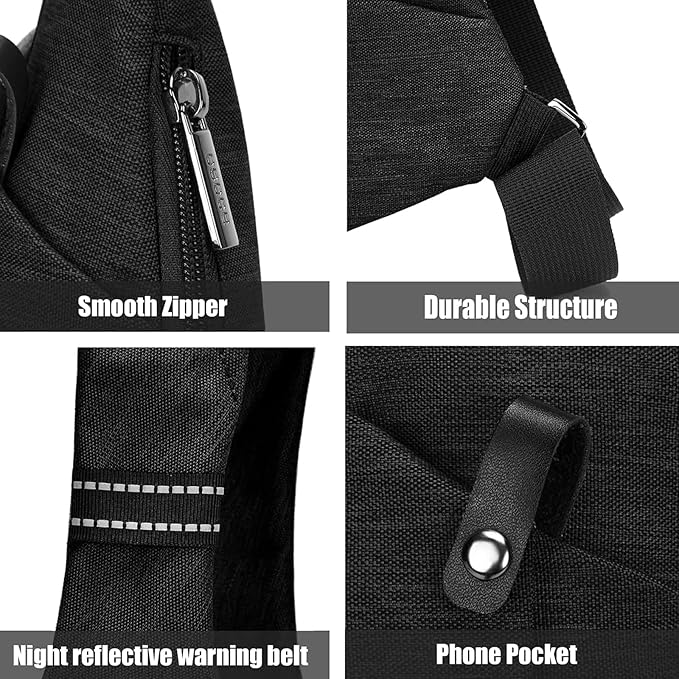 OSOCE Lightweight Sling Bag, Anti Theft Crossbody Bags for Women Men Casual Shoulder Crossbody Sport Travel Hiking Bag,Black,Large