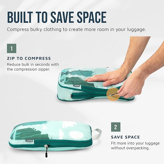 Large Compression Packing Cubes for Travel-Packing Cube Luggage Organizers 7 Piece Set for Checked Luggage-Ultralight, Expandable/Compression Bags by TRIPPED Travel Gear (Getaways)