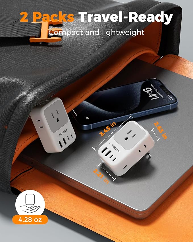 Italy Travel Plug Adapter 28W, TESSAN Italy Power Adapter with 4 Outlets 5 USB Ports (3 USB-C), Type L Outlet Adaptor for US to Italy Italian Chile Rome Uruguay Venice Libya Syria Tunisia, 2 Packs
