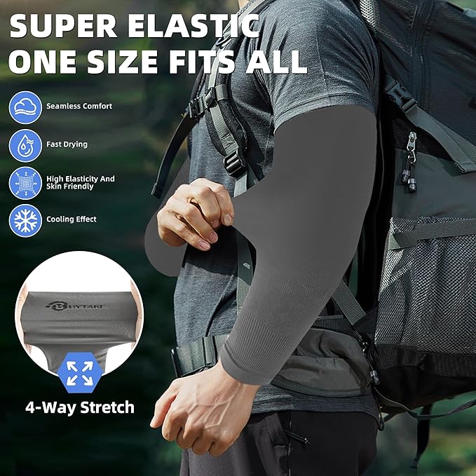 BHYTAKI UV Sun Protection Arm Sleeves, UPF 50 Sports Cooling Arm Compression Sleeves for Men Women Teenager