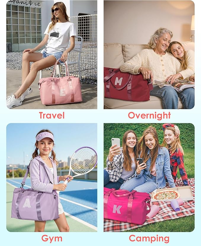Teen Gifts, Initial Travel Duffel Bag, Sports Bag, Personalized Weekender Bag, Monogram Overnight Bag Gift for Grandmother,Birthday Gifts Personalized Gifts Bridesmaid Gifts (Letter M)