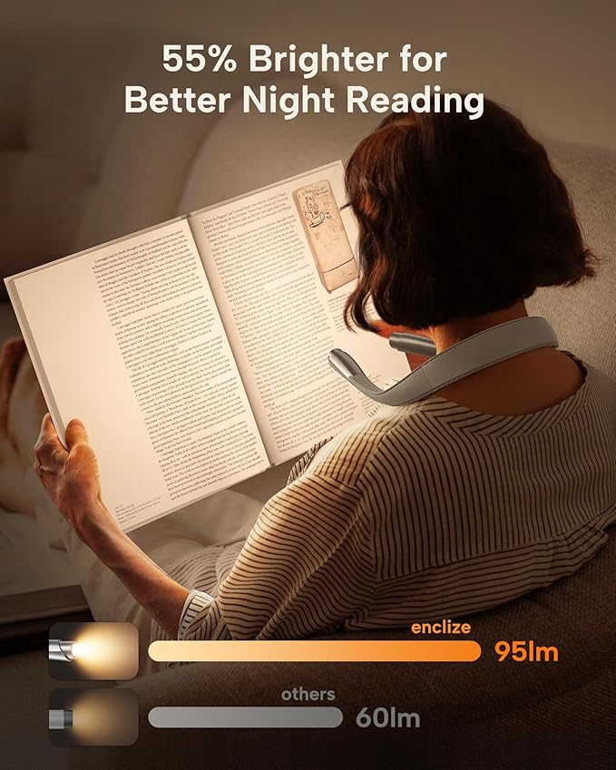 LED Neck Reading Light, Book Light for Reading in Bed, 3 Colors, 9 Brightness Levels, Lightweight Comfortable Design, Long Lasting, Perfect for Knitting,Crafting,Camping,Gray