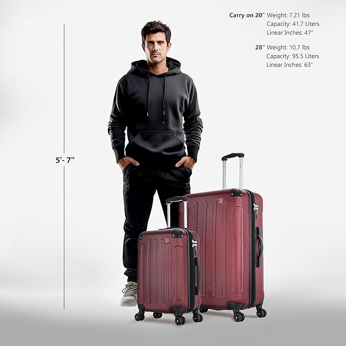 DUKAP INTELY Hardside Luggage Set with Spinner Wheel | Spacious Traveling Suitcase Travel Suitcases with TSA Lock and Ergonomic GEL Handle | 2 Piece Set (20"/28") | Red