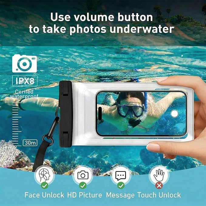 Waterproof Phone Case, with Inside Card Bag, Waterproof Phone Pouch for iPhone, Cell Phone Dry Bag for Cruise Travel Vacation Accessories Large Phone Holder, 2 Pack-Black+White