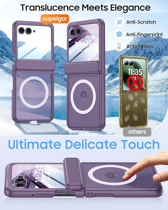 Magnetic for Motorola Razr 2026 Case with Hinge Protection, Screen Protector, Compatible with MagSafe,Skin Feel Translucent Frosted, Shockproof Slim Cover for Moto Razr 2026-Purple