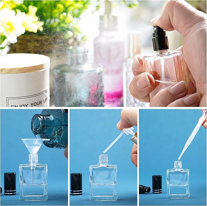 YU FENG 12pcs Clear Refillable Perfume Bottle 15ml Portable Square Empty Glass Perfume Atomizer Bottle For Travel