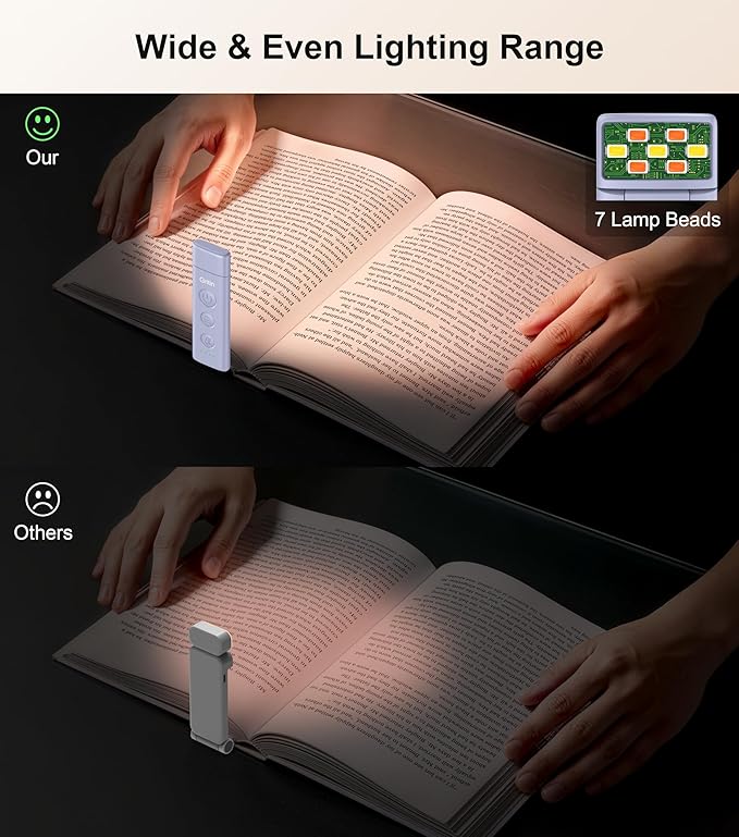 Gritin Book Light Rechargeable, Eye Caring 3-Color & 5-Brightness Clip on LED Reading Light for Books in Bed- Stepless Dimming, Long Lasting, Compact Size Flexible Book Lamp for Bookworms-Purple