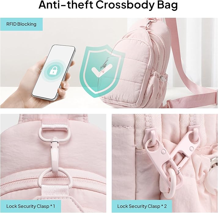 TOPEAST Sling Bag for Women, Anti-Theft Crossbody Bag with RFID Blocking & Water Bottle Holder for Travel, Water-resistant