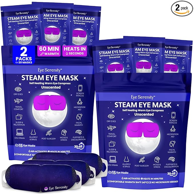 Lure Essentials Eye Serenity Steam Eye Mask, Heated Eye Mask, Self Heating Warm Compress for Dry Eyes, Fast Relief for Stye, Puffy Sensitive Eyes, Moist Heat, Gift for Women and Men - Unscented