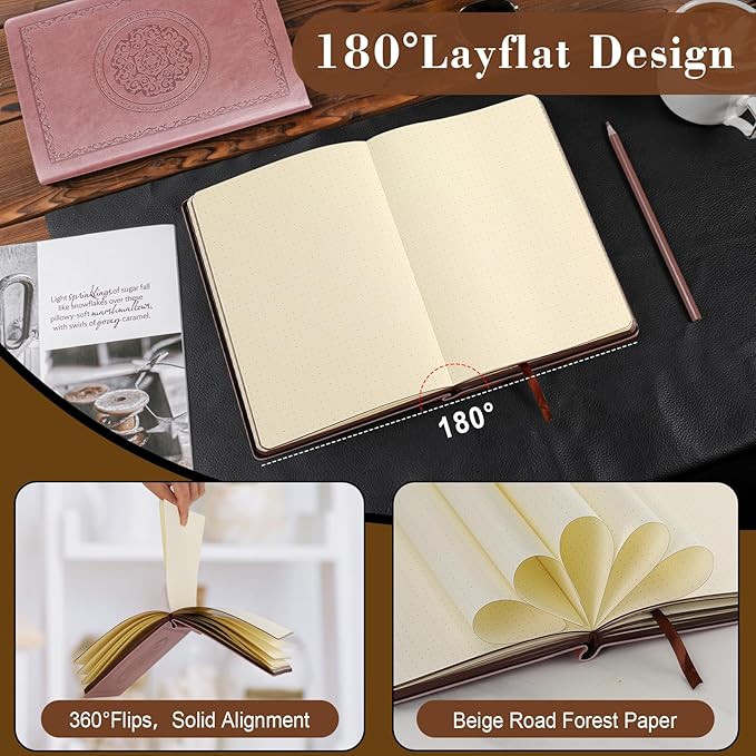 Fetinar 300 Pages Leather Dotted Journal Notebook,Softcover Leather Dotted Journal Notebook for Women Men,300 Pages Notebook for Travel,Business,Work,Office,School Note Taking,5.7'' X 8.3'',black