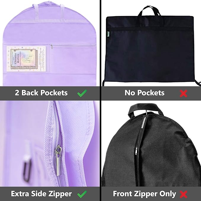 Waterproof Hanging Garment Bag 40 inch Clothes Bag with Gusset, 5 Pockets & Side Zip for Dance Costumes, Sports, Skating, Theatre, Beauty Pageants & More by Kendall Country, Lavender Purple