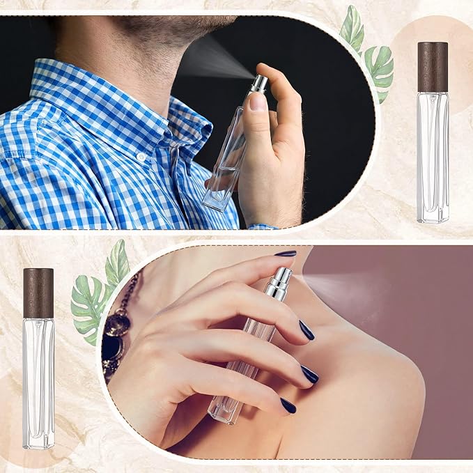 Domensi 20 Pcs 10/15/20/30 ml Perfume Travel Refillable Glass Bottles Spray Bottle Perfume Atomizer for Cologne Dispenser Leak-proof Fragrance Bottles Atomizer Pump Kit (10 ml,Dark Wood Color)