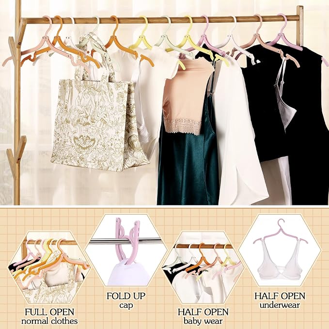 Teenyyou 12 Pcs Travel Hangers Cruise Ship Essentials Foldable Portable Plastic Vacation Hangers Non Slip Clothes Drying Rack Travel Accessories for Dormitory School Hotel Laundry (Lively Color)