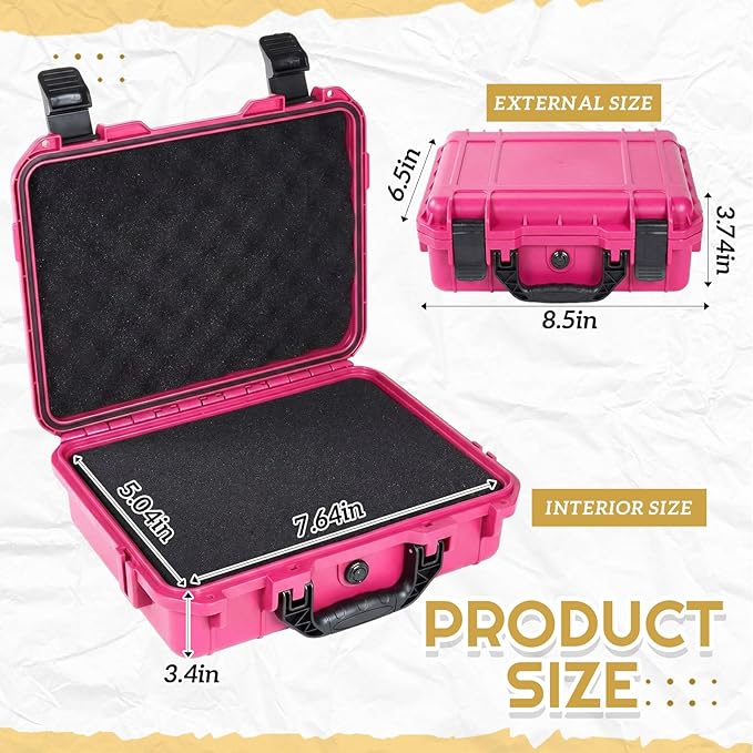 Relaxweex 1 Pcs 8.5 x 6.5 x 3.7 Inch Waterproof Hard Case with DIY Customizable Foam Insert Portable Protective Case with Knife for Camera Drones Equipments Tools Test Instruments(Rose Red)