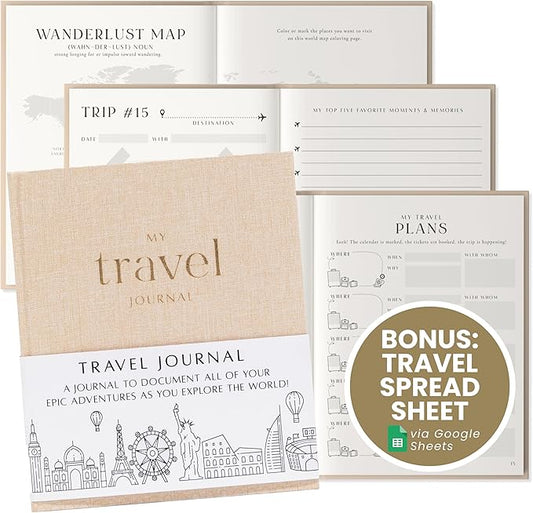 Inspired Ink Travel Journal for Women and Men Travel Bucket List Journal 210 Pages Traveler Adventure Notebook – Itinerary Planner Organizer & Traveling Memory Diary Memorial Gift for Travelers - Sand