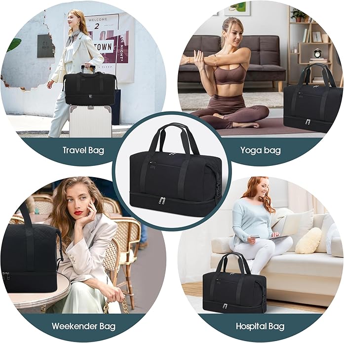 Women's Weekender bag Travel Duffel Bag with Shoe Compartment 21-inch Airline-Approved Carry-On, 2-Piece Overnight Bag Set Personal Item Luggage