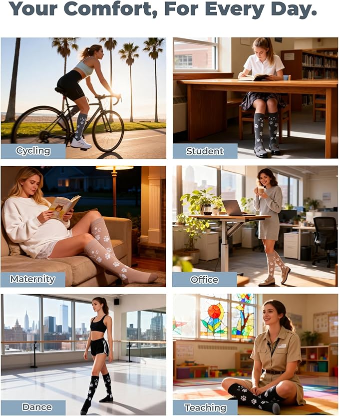 Compression Socks for Women 15-20 mmHg, Viscose from Bamboo, 3-Pair Knee High for Flying, Work & All-Day Comfort