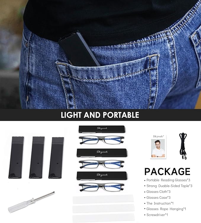 3 Pack Ultra thin Lightweight Folding Reading Glasses Women Men TR90 Blue Light Blocking Anti UV/Eyestrain Foldable Compact Computer Readers Portable Unique Stretchable Slim Flat case Gunmetal, +2.5