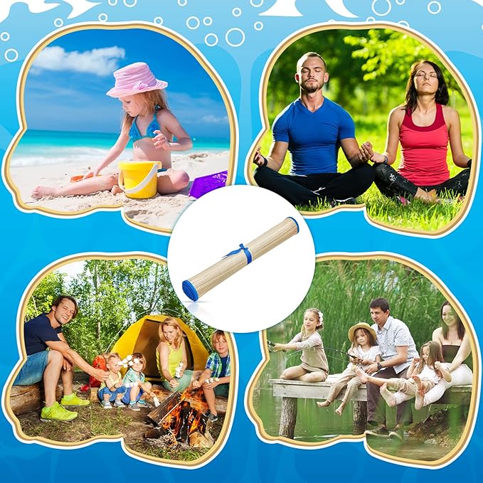 Qunclay 4 Packs Straw Beach Mat Waterproof Non Slip Straw Mat Foldable Lightweight Picnic Mat with Trim for Camping Sunbathing Picnic Floor Yoga