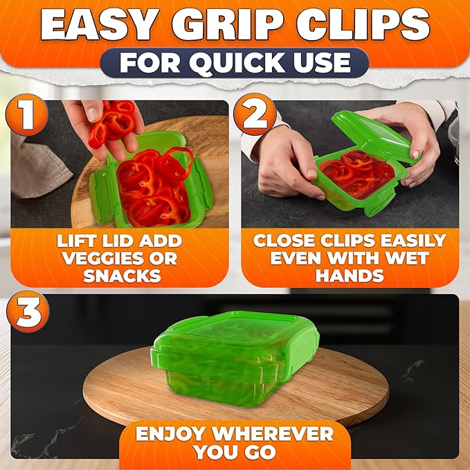 6 Pcs Lock Top Snack Containers with Lids – 4.6 Oz Small Snap Storage Containers – Microwave and Dishwasher Safe, 2 Side Clips for Sauces, Pastes, Spreads, Snacks | Kitchen, Travel, Office, Crafts