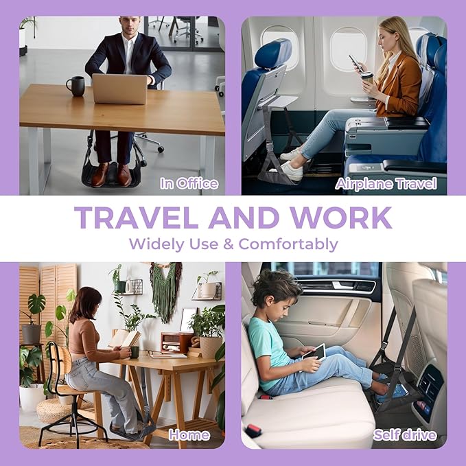 Babenest 2pcs Airplane Foot Hammock, Foldable Leg Rest Support with Adjustable Straps to Relieve Swelling, Portable Under Desk Flight Footrest Holder for Air Travel, Office & Car