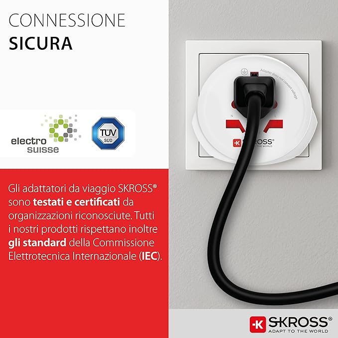 Skross World to Europe Country Travel Adaptor, White