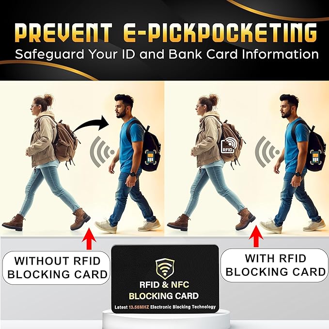 SaiTech IT 4 Pack RFID Blocking Card, One Card Protects Entire Wallet Purse, NFC Contactless Bank Debit Credit Card Protector ID ATM Guard Card Blocker - (Black)